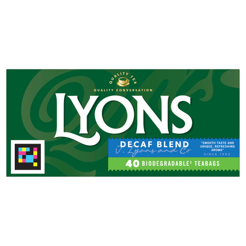 LYONS DECAF BLEND TEABAGS 40 BIODEGRADABLE TEABAGS 116G