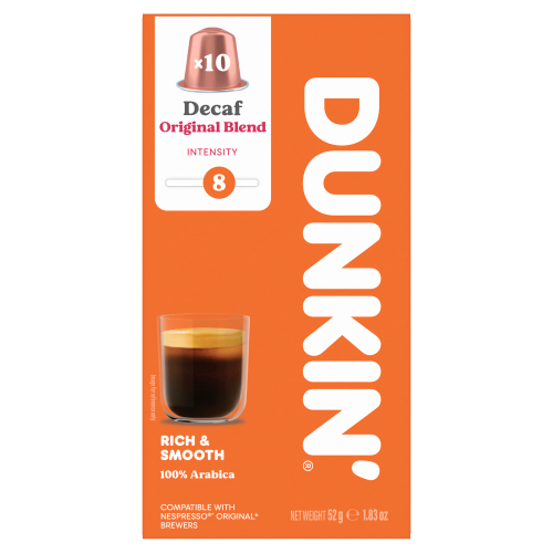 DUNKIN DECAF NESPRESSO COMPATIBLE RICH & SMOOTH COFFEE PODS 10S