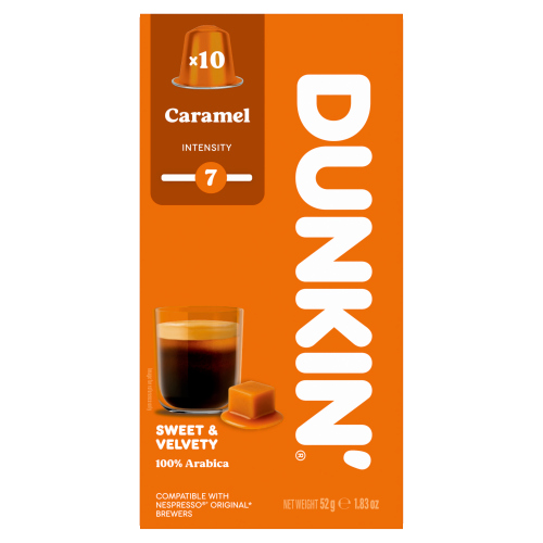 DUNKIN CARAMEL NESPRESSO COMPATIBLE SWEET & VELVETY COFFEE PODS 10S