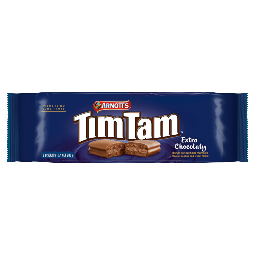 TIM TAM EXTRA CHOCOLATEY MILK CHOCOLATE FLAVOUR BISCUITS 200G